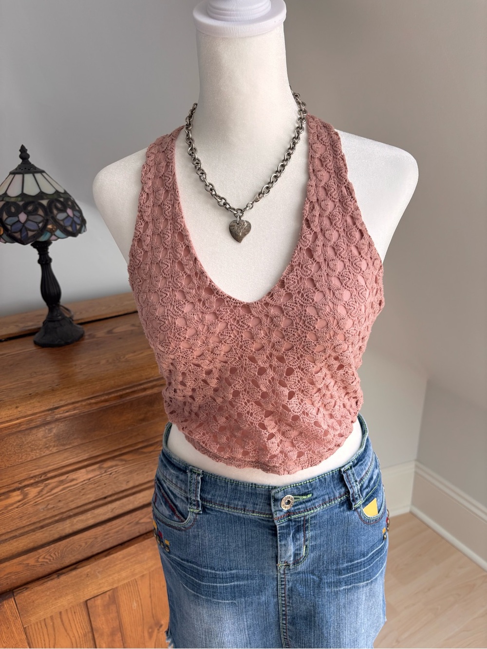 Garage Dusty Pink Crochet Halter Top 🤍